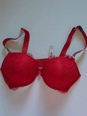 Red Lace Balconette Bra with Adjustable Shine Straps